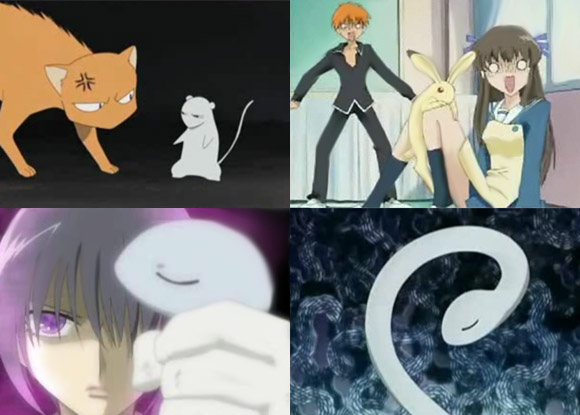 Kyo (gatto\cat), Yuki (topo\rat); Toru Honda, Momiji (coniglio\Rabbit), Ayame (serpente\snake)