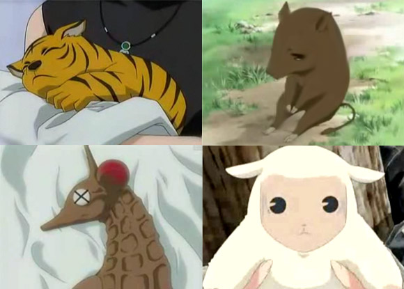 Kisa (Tigre\Tiger), Kagura (Cinghiale\Wild Boar), Hatori (Drago - Cavalluccio Marino\Dragon - Sea Horse), Hiro (Pecora\Sheep)