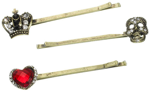 Accessorize - Twilight Charm Grip with crown, heart and skull, mollette con cuore, corona e teschio