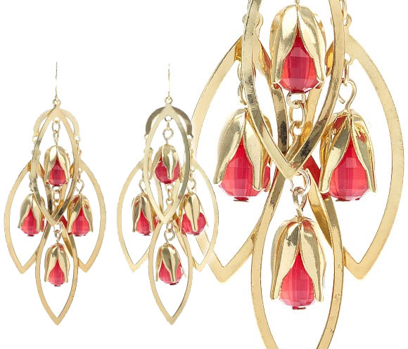 Lipsy - Flower Dangle Earrings, orecchino oro e fiore rosso