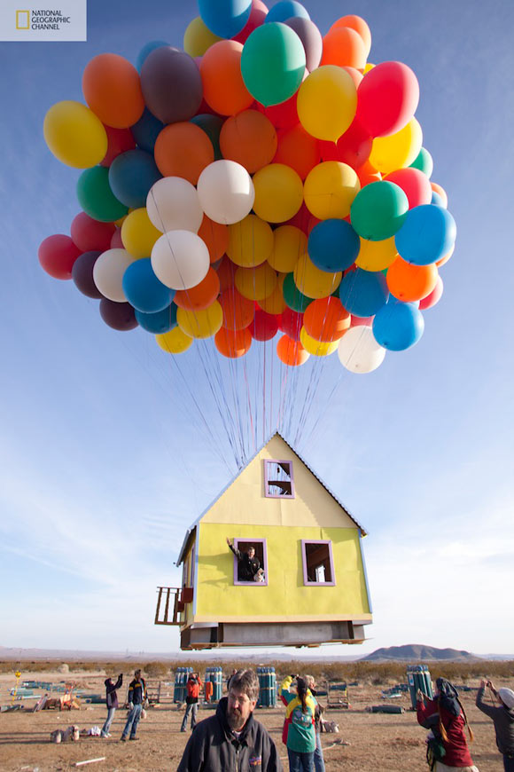real kawaii flying house of Up Disney Pixar movie, National Geographic Channel - How Hard Can it Be?