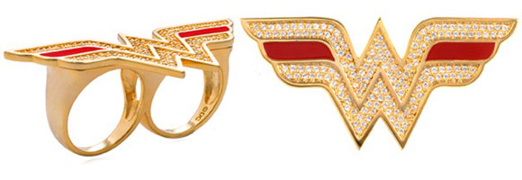 Noir Jewelry - Wonder Woman Logo Double Finger Ring - Wonder Woman Anello doppio due dita - Swarovski