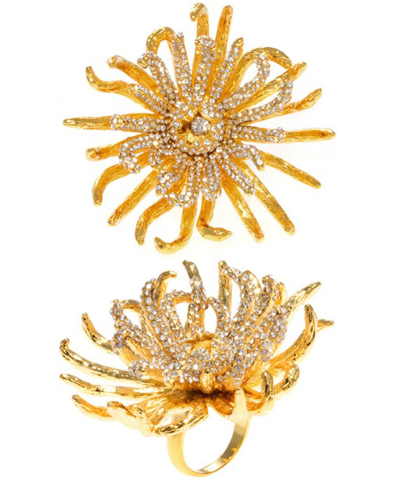 Noir Jewelry - Chrysanthemum Flower Ring - Anello Fiore Crisantemo - Swarovski