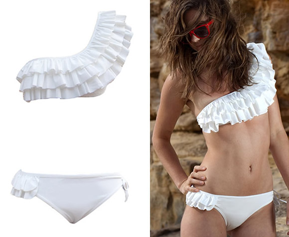 Mouillé - Chloe Frill Bikini, costume bianco a balze