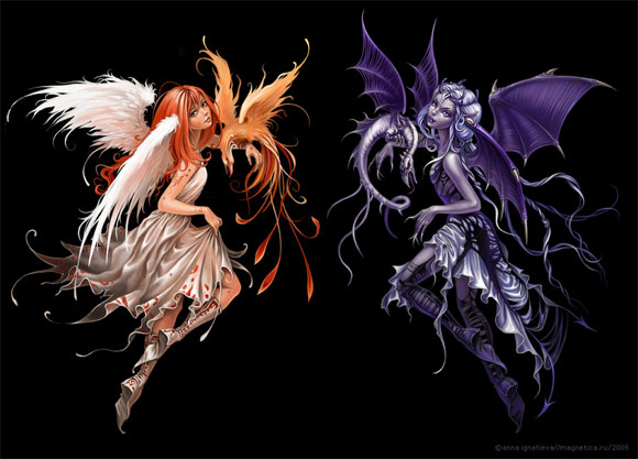 Anna Ignatieva Magnetica, Demon and Angel illustration kawaii