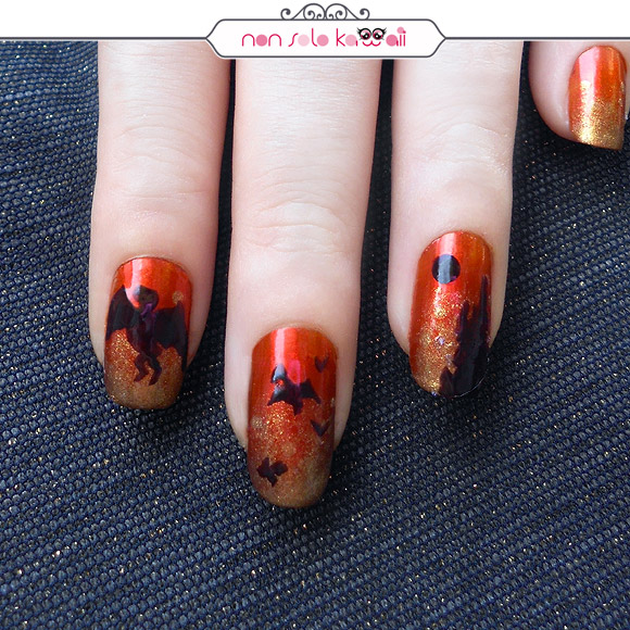 Fire City with dragons Nail art, Orly Fired Up