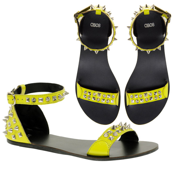 Asos - Fierce Leather Studded Flat yellow Sandals